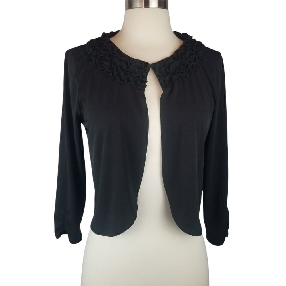 Black Little Cropped Polyester/Nylon Cardigan. Size S.
